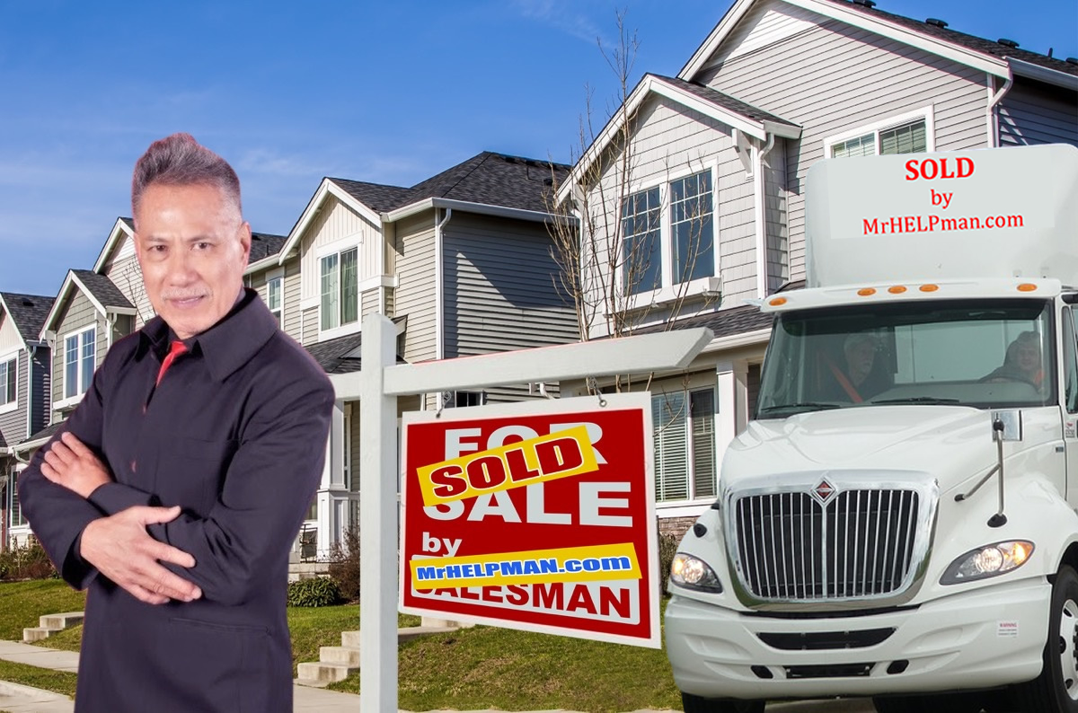 Randy DeGuzman, MrHELPman, pictured with homes and his real estate branding